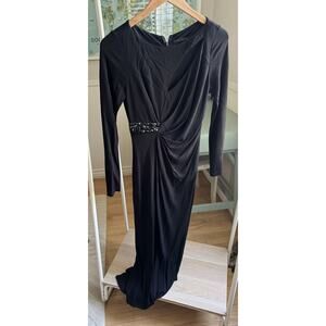 VTG David Meister Maxi Dress Size 2 Black Party Cocktail Gown Cutout Rhinestone